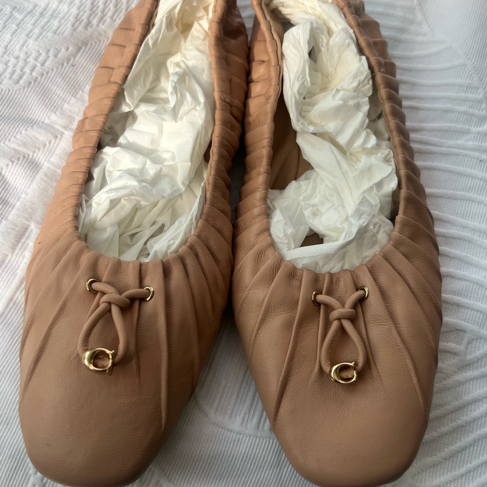 Elegant Tan Leather Coach Ballet Flats